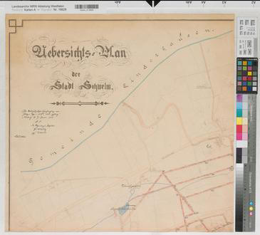 Schwelm (Schwelm) - Stadtplan mit Einzeichnung des Kanalsystems - in 4 Teilblättern - 1908 - 1 : 2500 - 62 x 66 - kol. Pause - Stadtbaumeister Bussmann - Regierung Arnsberg